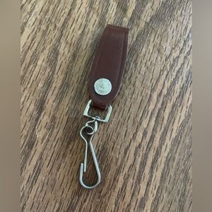 Brown Leather Key Strap- Key Ring- Silver coloring